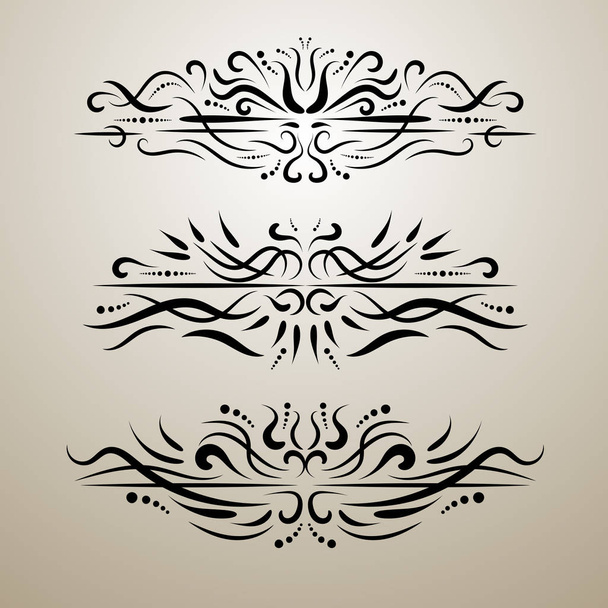Conjunto vetorial de elementos de decoração vintage. Divisores de linhas de vime. Ornamento elegante caligráfico floral
 - Vetor, Imagem