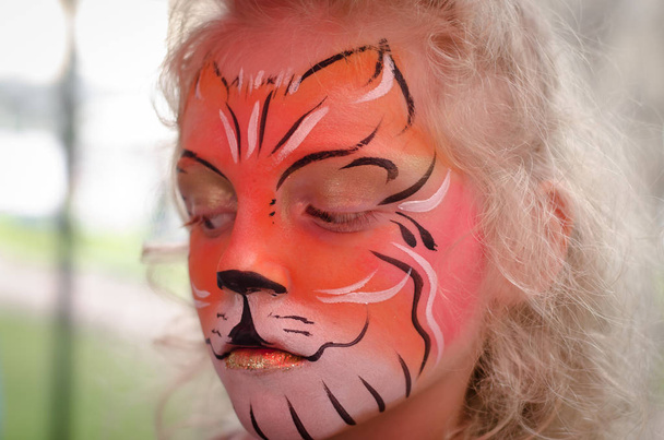 Pintura de rosto de tigre
 - Foto, Imagem
