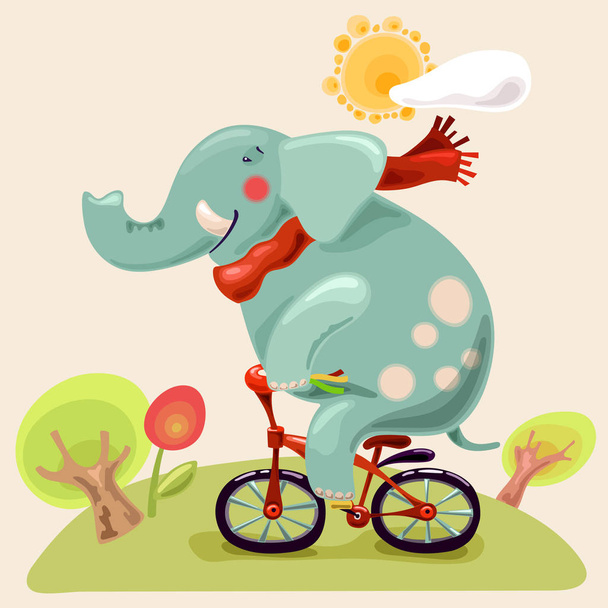 Elefante y bicicleta
 - Vector, imagen