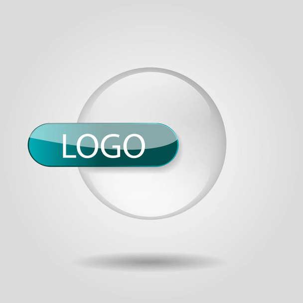 Vector illustration of logo in the form of glass, transparent circle with sign and place for text. Use in design - Vector, Image