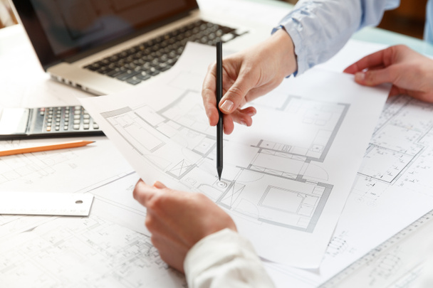 Designers work on a blueprint of new apartments - Photo, Image