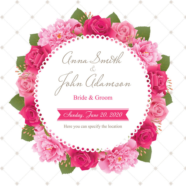 Γαμήλιο προσκλητήριο, αποθηκεύστε την κάρτα ημερομηνία, ευχετήρια κάρτα. Πλαίσιο λουλουδιών. EPS 10 - Διάνυσμα, εικόνα