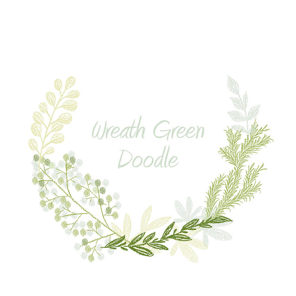 グリーン落書き手描き葉と草のリース - ベクター画像
