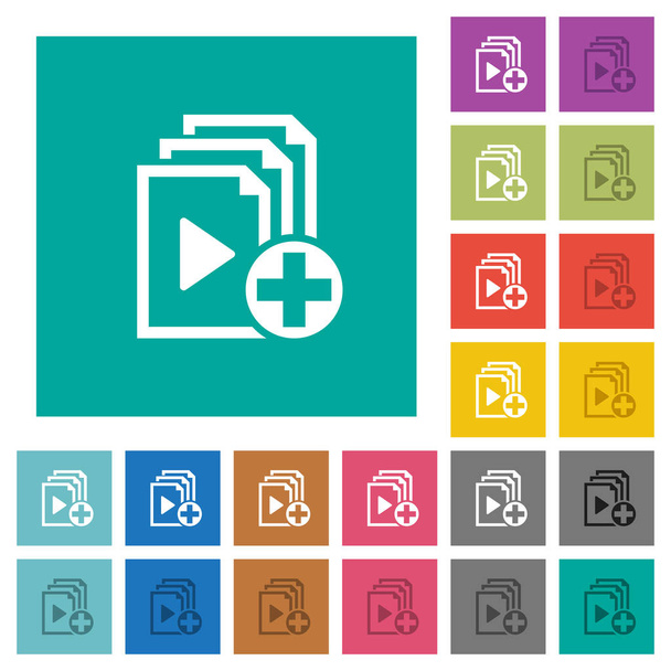 Add new item to playlist square flat multi colored icons - Vector, Image