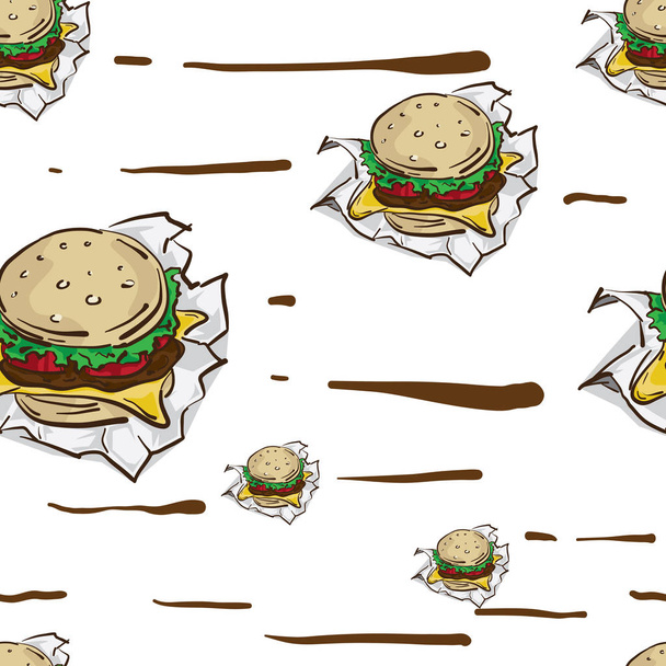 pattern fast food hamburger - Vector, afbeelding