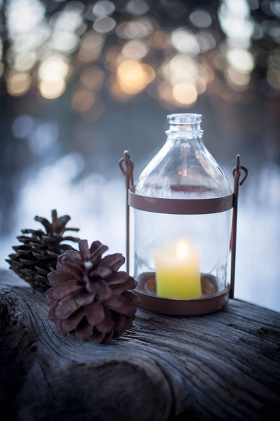lantern with yellow candle - Photo, Image