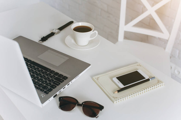 work place with laptop and coffee - Zdjęcie, obraz
