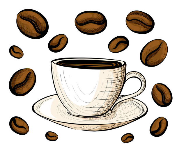 Kahve simgesini iç düz tasarım stil vektör çizim için ayarla. - Vektör, Görsel