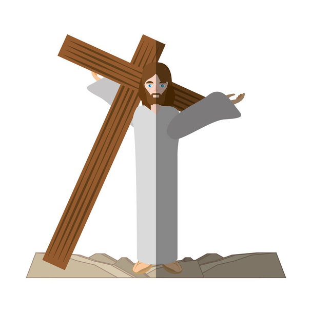 イエス ・ キリストを運ぶクロス十字架の影を介して - ベクター画像