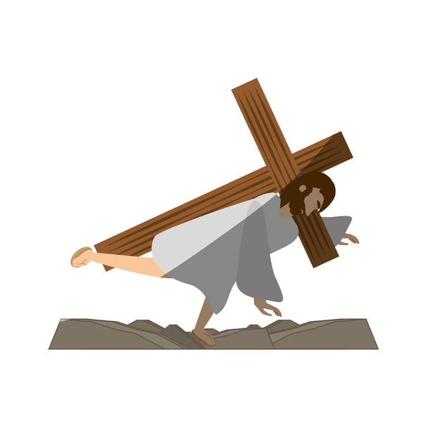 Jezus Chrystus trzeci upadek via crucis cień - Wektor, obraz