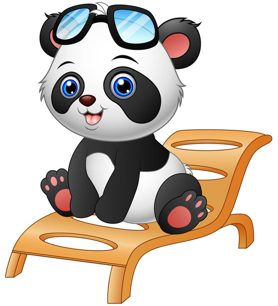 Urso panda dos desenhos animados sentado na cadeira deck isolado no fundo branco
 - Vetor, Imagem