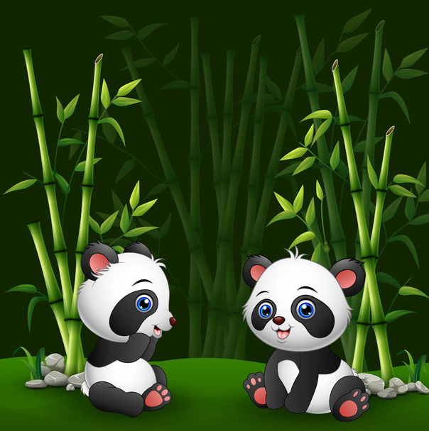 Cartoon baby panda in the jungle bamboo - ベクター画像