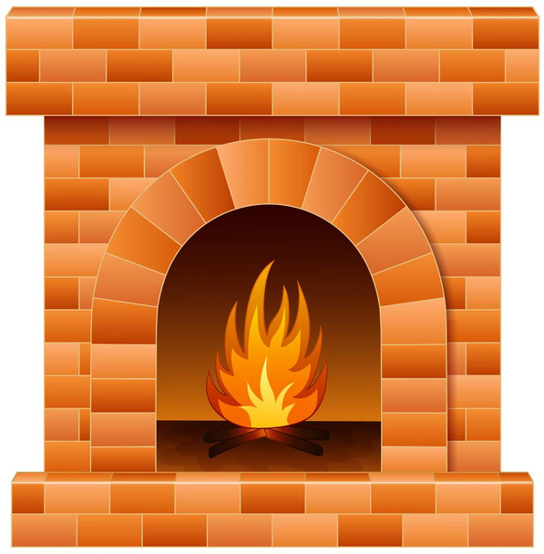 Christmas fireplace with fire and firewood - Vector, Image