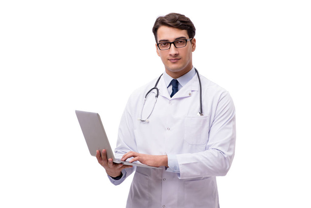 Docteur avec ordinateur portable isolé sur fond blanc
 - Photo, image