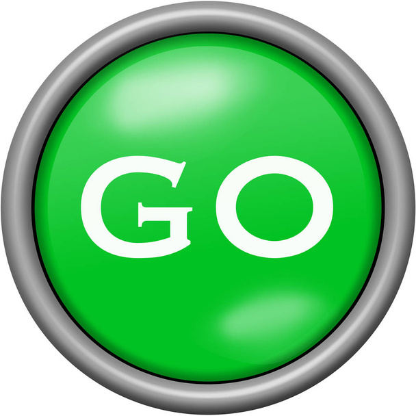 Zielony design go w okrągły przycisk 3d - Zdjęcie, obraz