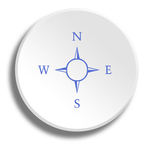 Blue compass in round white button with shadow - Photo, Image