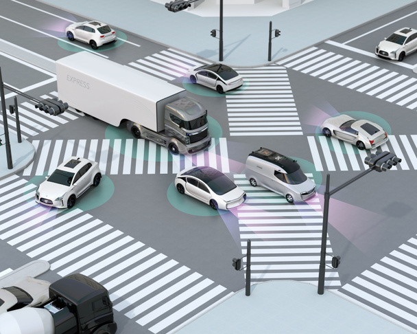 Tráfico suave en cruce de caminos. Concepto de ventaja tecnología autónoma
 - Foto, imagen