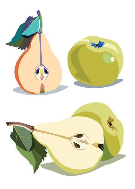pear, vector, leaf, healthy, apple, fruits - Вектор, зображення
