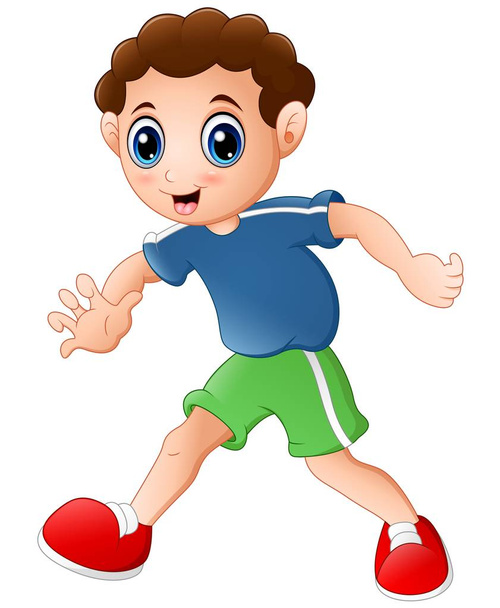 Cartoon curly young boy posing on a white background - Vector, Image