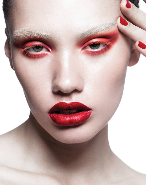 Woman with bright make-up and manicure - 写真・画像