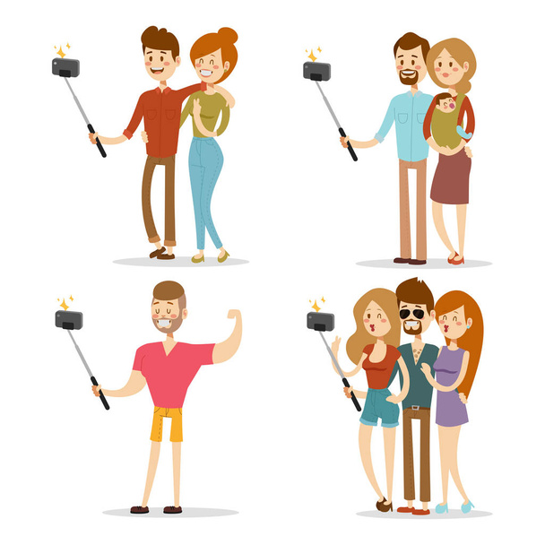 Selfie pessoas isolado vetor ilustração personagem foto estilo de vida conjunto hipster inteligente câmera plana smartphone pessoa foto
 - Vetor, Imagem