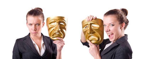 vrouw met masker in hypocrisie concept - Foto, afbeelding