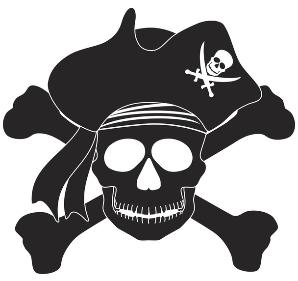 Kalóz koponya fekete-fehér illusztráció - Vektor, kép