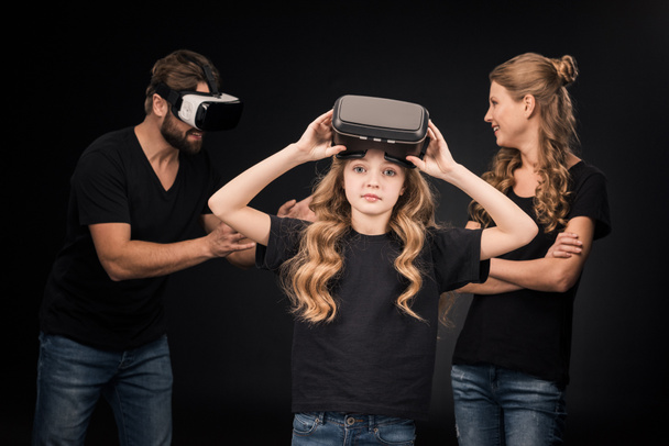 Family in virtual reality headsets  - Fotoğraf, Görsel