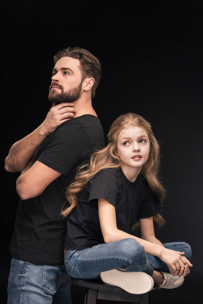 pensive father and daughter - 写真・画像