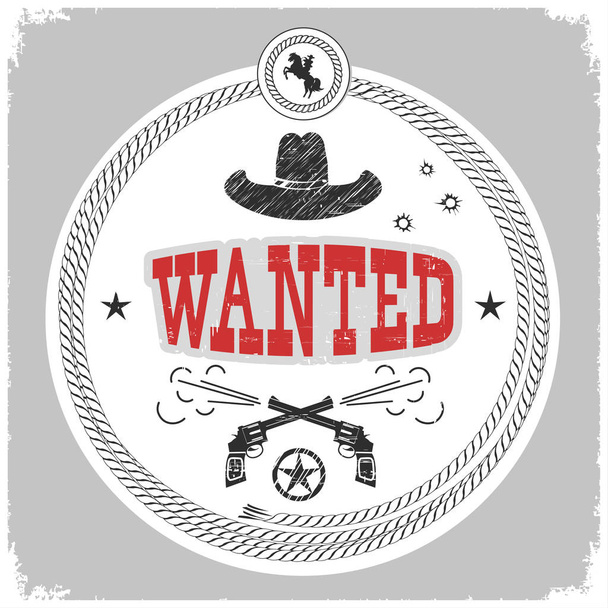  wanted label with cowboy decotarion isolated on white. - Vettoriali, immagini
