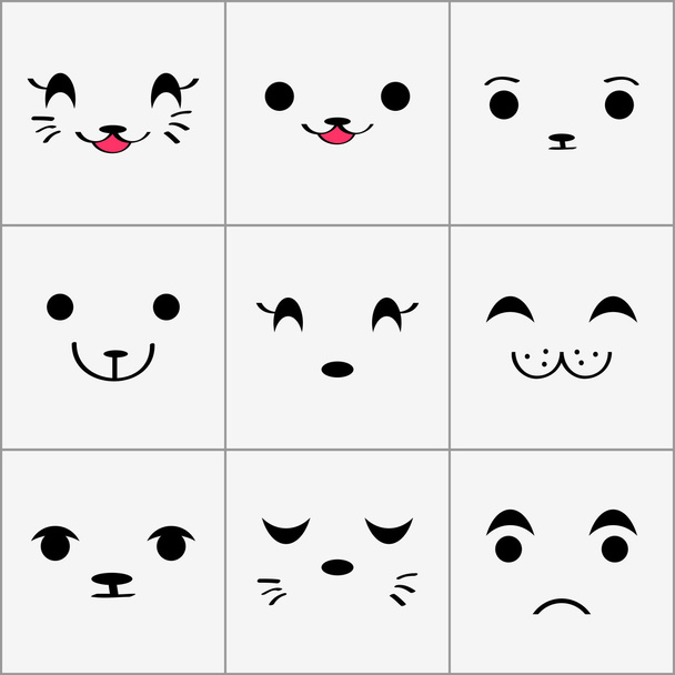 Cute animal faces set - Vector, Imagen