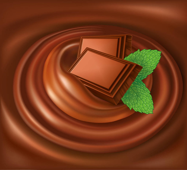 ミントの葉と渦巻き模様のチョコレートの背景 - ベクター画像