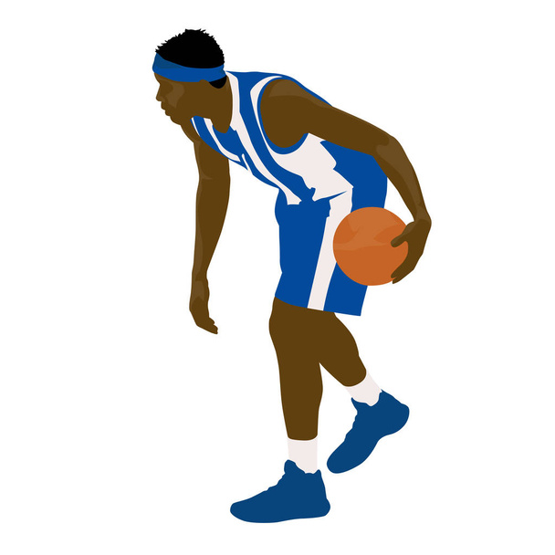 Basketball player in blue jersey, vector illustration - Vector, Image