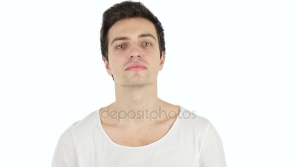 Inviting Handsome Man, White Background - Footage, Video