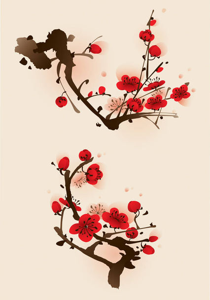 blossoming plum branch - Vector, afbeelding