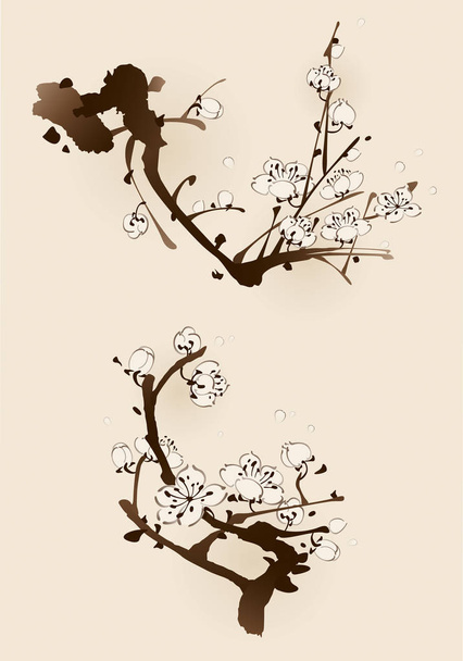 bloeiende plum branch - Vector, afbeelding