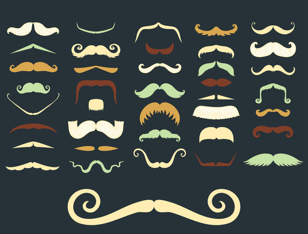 Silhouette vector mustache hair hipster curly collection beard barber and gentleman symbol fashion adult human facial gave vector illustration. - Vector, Image