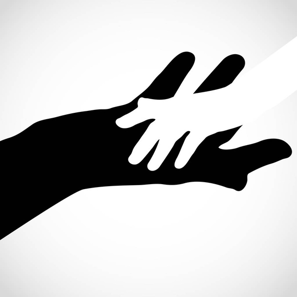 Black color big hand and white small hand concept. Help symbol hands support emblem. - Vecteur, image