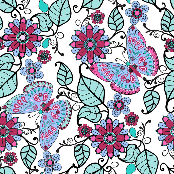  Decorative pattern with floral ornament  and butterflies  - Вектор, зображення