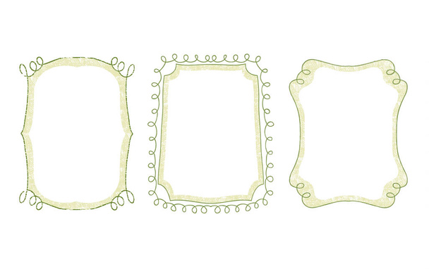 Yeşil çiçek doodle elle çizilmiş çerçeve kümesi - Vektör, Görsel