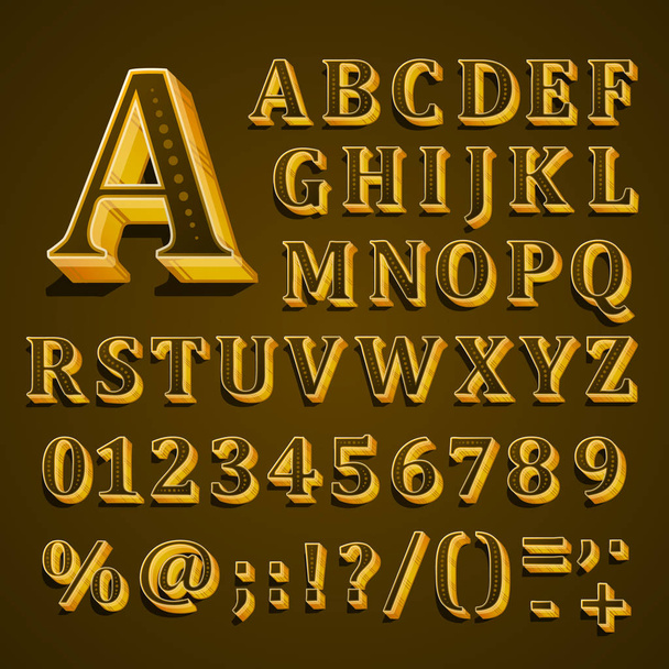 Golden English alphabet on khaki background. Vector illustration - Vettoriali, immagini