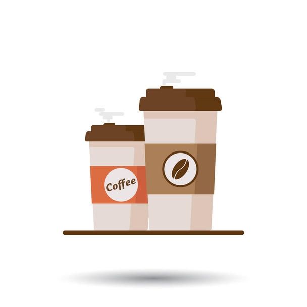 Coffee cup with coffee beans on white background. Flat vector illustration - Vector, Image