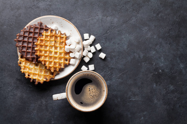 Coffee, marshmallow and waffles - Photo, Image
