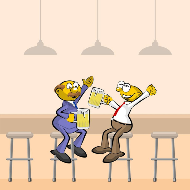 Dois homens a beber cerveja no bar
 - Vetor, Imagem