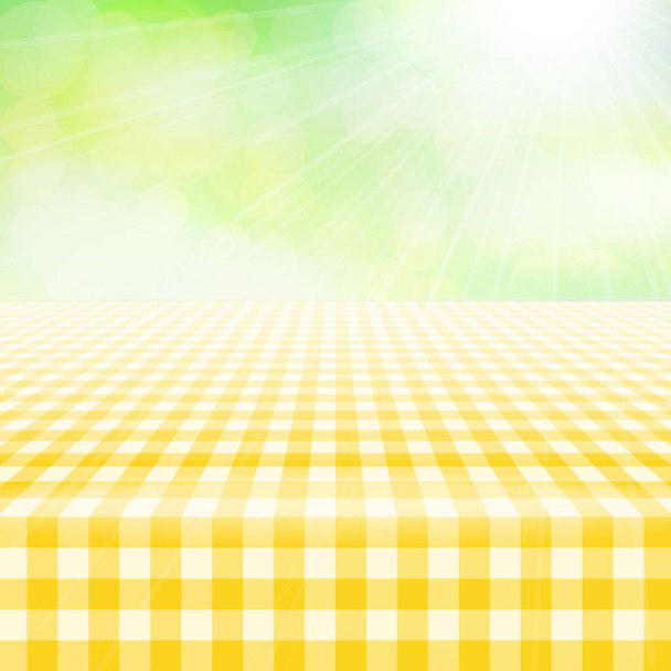 Mantel de gingham de picnic vacío, fondo verde
 - Vector, Imagen