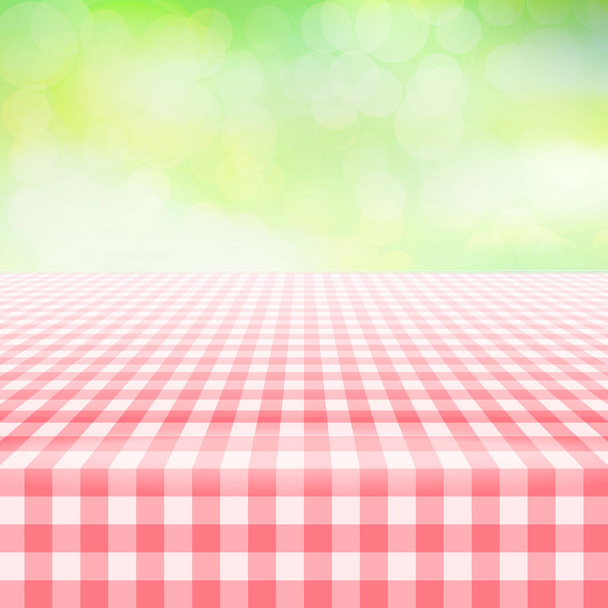 Empty picnic gingham tablecloth, green background - Vector, Image