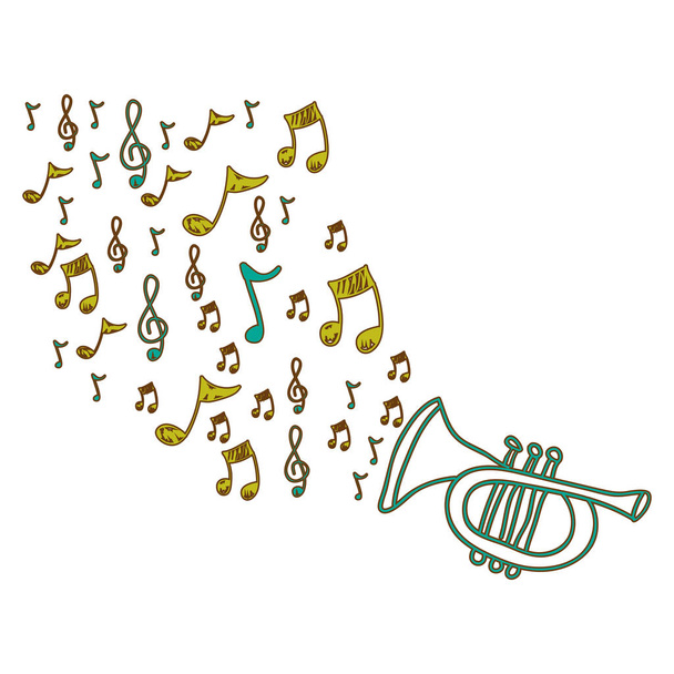 trumpet instrument with notes music icon - Vector, Image