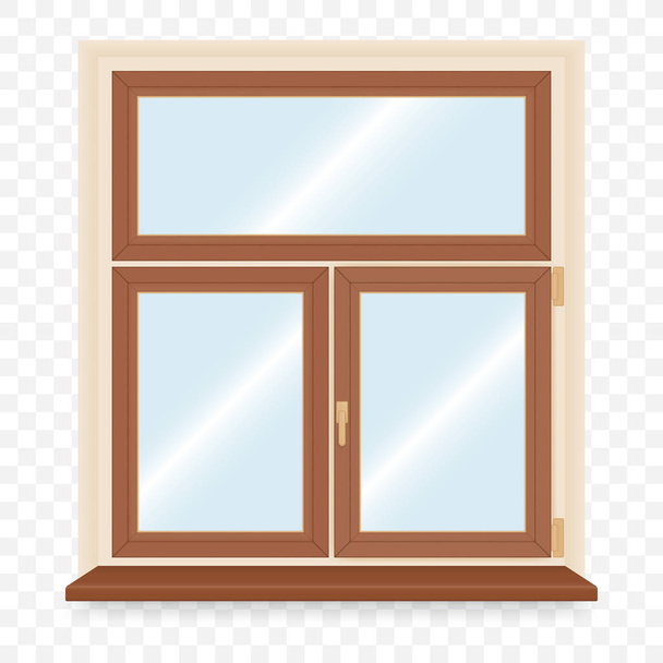 Realistinen puinen muovinen ikkuna. Vektoriesimerkki
. - Vektori, kuva