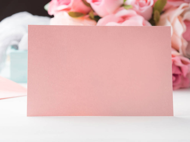 Blank paper pink card Valentines day and roses - Photo, Image