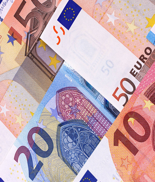 Euró pénz bankjegyek különböző felekezetek absztrakt háttér. - Fotó, kép